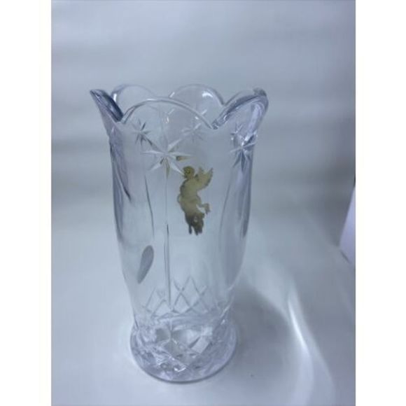 Bohemian 24% Lead Crystal Candle Chimney Globe With Golden Angel Czech Republic - Picture 3 of 7